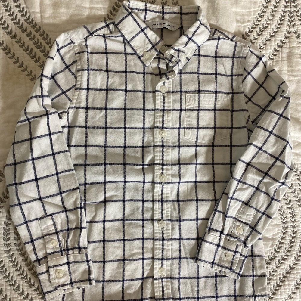 Janie and Jack Navy and White Grid Button Down Shirt